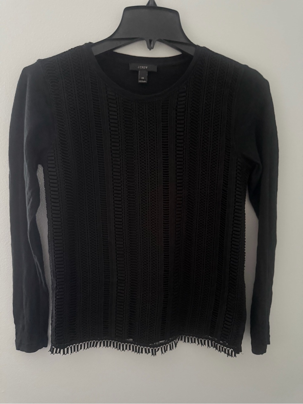 J. Crew Black Lace Crochet overlay Long Sleeve Crewneck size XS